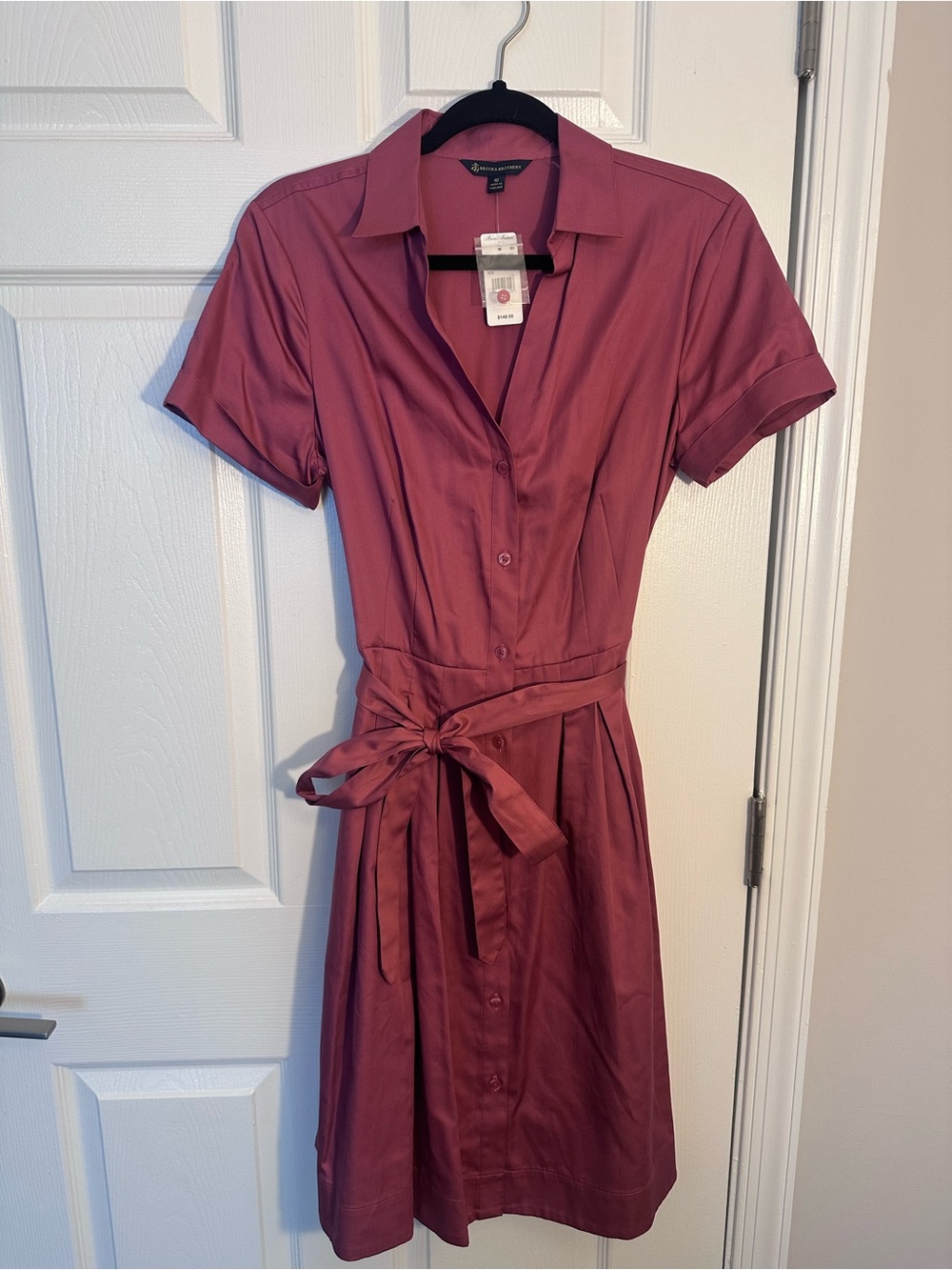 Brooks Brothers Rose Button-Front Shirt Dress with Tie Waist